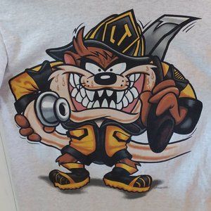 VTG 1994 Warner Bro's Changes T-Shirt Taz Firefighter Looney Tunes Double Sided